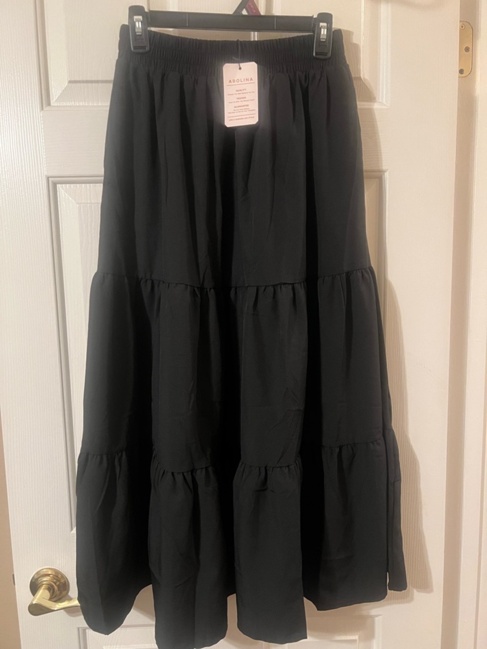 NWT Women’s Black Tiered High Waist Summer Maxi Skirt with Pockets Size Small - Picture 6 of 12